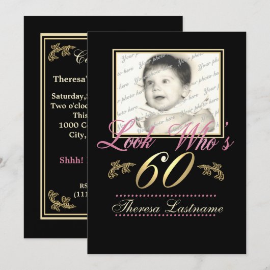 Look Who's 60 Photo 招待状 (正面/裏面)