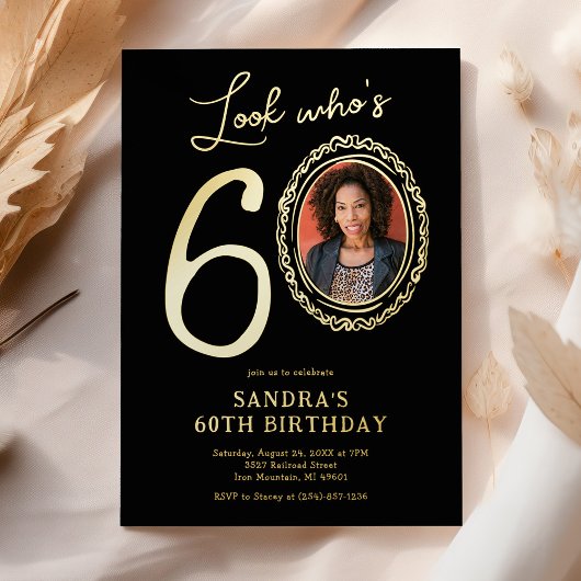 Look Who's 60 Photo Adult誕生日 箔招待状