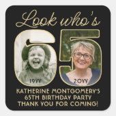 Look Who's 65ブラック&金ゴールド誕生日パーティー2写真 スクエアシール (正面)
