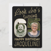 Look Who's 65ブラック&金ゴールド誕生日パーティー2写真 招待状 (正面)