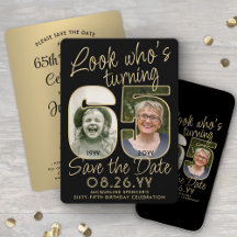 Look Who's 65ブラック&金ゴールド2フォトバースデーパーティー