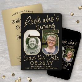 Look Who's 65ブラック&金ゴールド2フォトバースデーパーティー セーブザデート