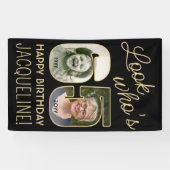 Look Who's 65ブラック&金ゴールド2フォトバースデーパーティー 横断幕 (横)