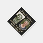 Look Who's 70ブラック&金ゴールドハッピーバースデー2写真 スタンダードカクテルナプキン (角)