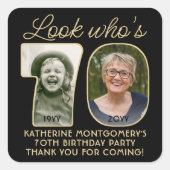 Look Who's 70ブラック&金ゴールド誕生日パーティー2写真 スクエアシール (正面)