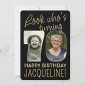 Look Who's 70ブラック&金ゴールド誕生日パーティー2写真 招待状 (正面)