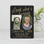 Look Who's 70ブラック&金ゴールド2フォトバースデーパーティー セーブザデート (スタンド正面)