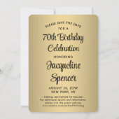 Look Who's 70ブラック&金ゴールド2フォトバースデーパーティー セーブザデート (裏面)