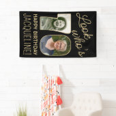 Look Who's 70ブラック&金ゴールド2フォトバースデーパーティー 横断幕 (インサイチュ)