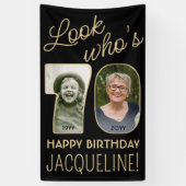 Look Who's 70ブラック&金ゴールド2フォトバースデーパーティー 横断幕 (縦)