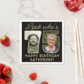 Look Who's 75ブラック&金ゴールドハッピーバースデー2写真 スタンダードカクテルナプキン (インサイチュ)