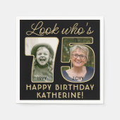 Look Who's 75ブラック&金ゴールドハッピーバースデー2写真 スタンダードカクテルナプキン (正面)