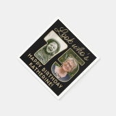 Look Who's 75ブラック&金ゴールドハッピーバースデー2写真 スタンダードカクテルナプキン (角)