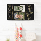 Look Who's 75ブラック&金ゴールド2フォトバースデーパーティー 横断幕 (インサイチュ)