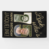 Look Who's 75ブラック&金ゴールド2フォトバースデーパーティー 横断幕 (横)