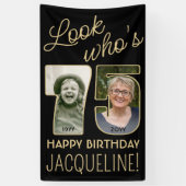 Look Who's 75ブラック&金ゴールド2フォトバースデーパーティー 横断幕 (縦)