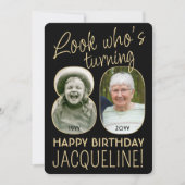 Look Who's 80ブラック&金ゴールド誕生日パーティー2写真 招待状 (正面)