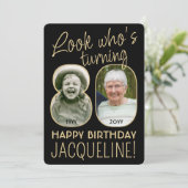 Look Who's 80ブラック&金ゴールド誕生日パーティー2写真 招待状 (スタンド正面)