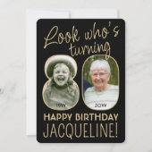 Look Who's 80ブラック&金ゴールド誕生日パーティー2写真 招待状 (正面)