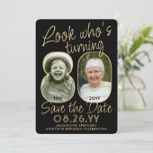 Look Who's 80ブラック&金ゴールド2フォトバースデーパーティー セーブザデート (スタンド正面)