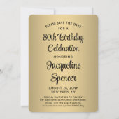 Look Who's 80ブラック&金ゴールド2フォトバースデーパーティー セーブザデート (裏面)