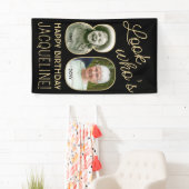 Look Who's 80ブラック&金ゴールド2フォトバースデーパーティー 横断幕 (インサイチュ)