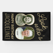 Look Who's 80ブラック&金ゴールド2フォトバースデーパーティー 横断幕 (横)