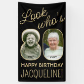 Look Who's 80ブラック&金ゴールド2フォトバースデーパーティー 横断幕 (縦)