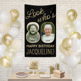 Look Who's 80ブラック&金ゴールド2フォトバースデーパーティー 横断幕
