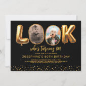 Look Who's 80 Black Gold Photo Eighty Birthday 招待状 (正面)