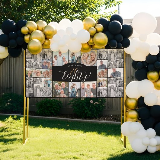 Look Who's 80 Happy Birthday Photo Collage Party  横断幕