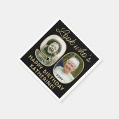 Look Who's 90ブラック&金ゴールドハッピーバースデー2写真 スタンダードカクテルナプキン (角)