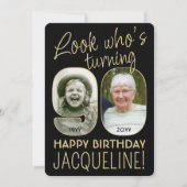 Look Who's 90ブラック&金ゴールド誕生日パーティー2写真 招待状 (正面)