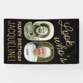 Look Who's 90ブラック&金ゴールド2フォトバースデーパーティー 横断幕 (横)