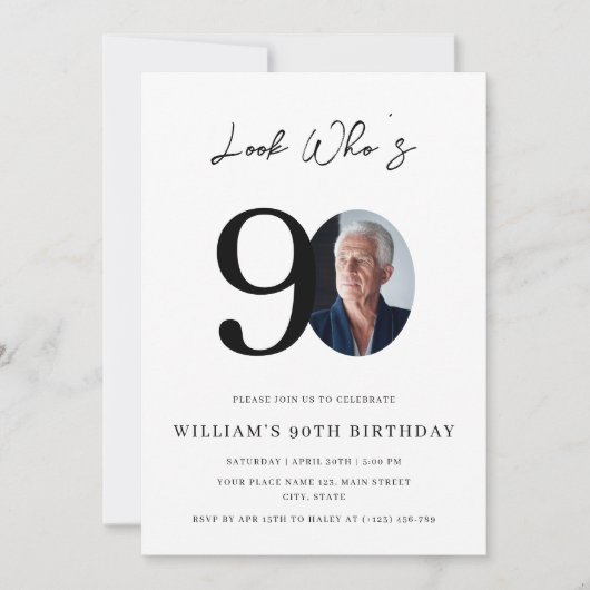 Look Who's 90 Birthday Modern Simple Photo  招待状 (正面)