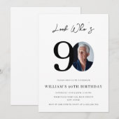 Look Who's 90 Birthday Modern Simple Photo  招待状 (正面/裏面)