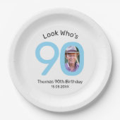 Look Who's 90 Photo 90th Birthday Party ペーパープレート (正面)