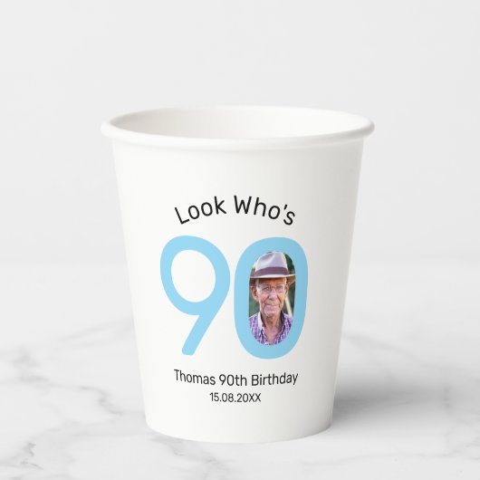 Look Who's 90 Photo 90th Birthday Party 紙コップ (正面)