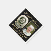 Look Who's 95ブラック&金ゴールドハッピーバースデー2写真 スタンダードカクテルナプキン (角)