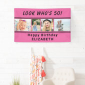 Look Who's Any Age 4フォトピンク誕生日バナー 横断幕 (インサイチュ)