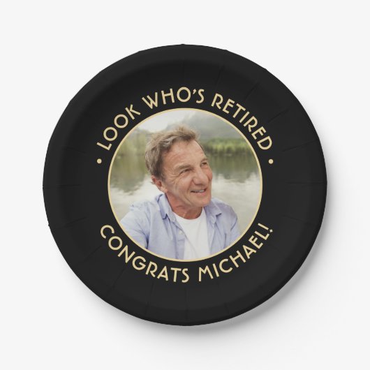 Look Who's Black & 退職した金ゴールド退職写真 ペーパープレート (正面)