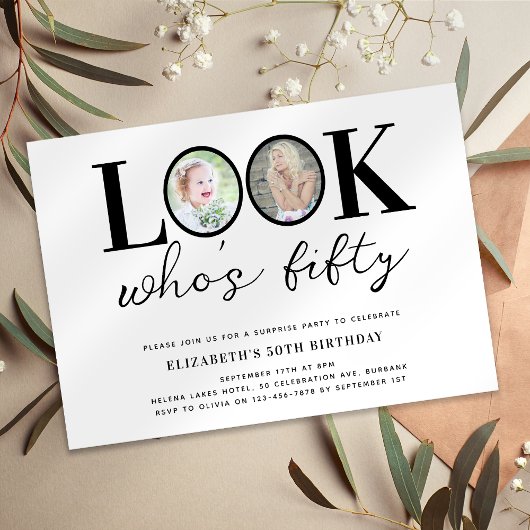 Look Who's Fifiture Photo 50th Birthday Party 招待状