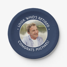 Look Who's Navy & 退職した White Retirement Photo ペーパープレート