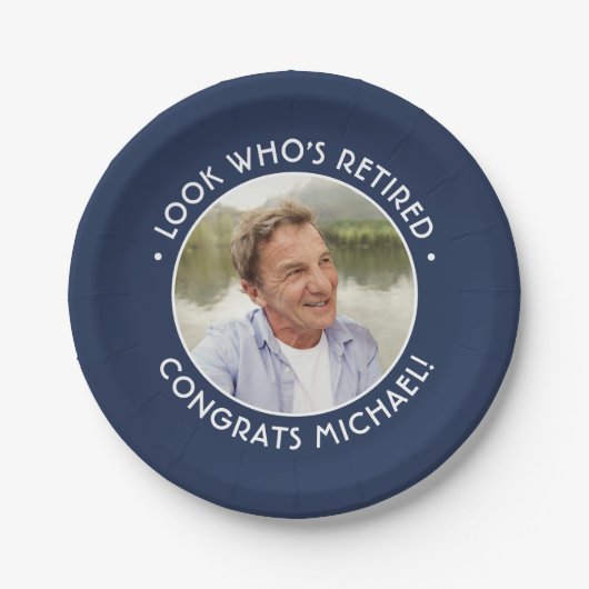 Look Who's Navy & 退職した White Retirement Photo ペーパープレート (正面)