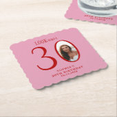 Look Who's Thirty Minimal Photo 30th Birthday ペーパーコースター (アングル)
