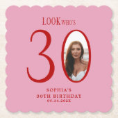Look Who's Thirty Minimal Photo 30th Birthday ペーパーコースター (正面)