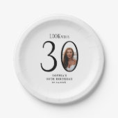 Look Who's Thirty Minimal Photo 30th Birthday ペーパープレート (正面)