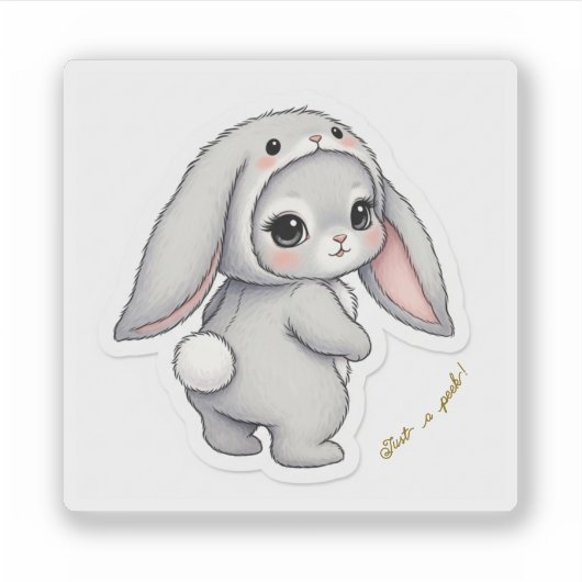Looking Back Bunny - Adorable Fluffy Rabbit Kawaii シール (正面)