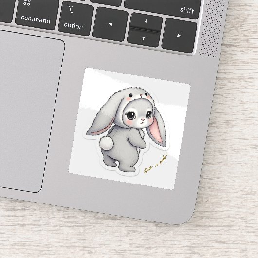 Looking Back Bunny - Adorable Fluffy Rabbit Kawaii シール (詳細)