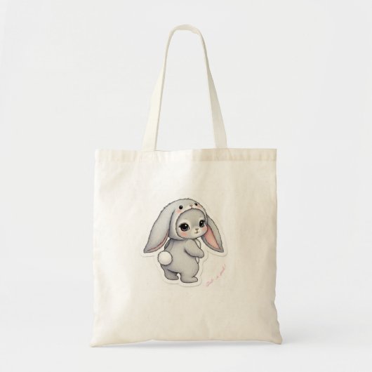 Looking Back Bunny - Adorable Fluffy Rabbit Kawaii トートバッグ (正面)